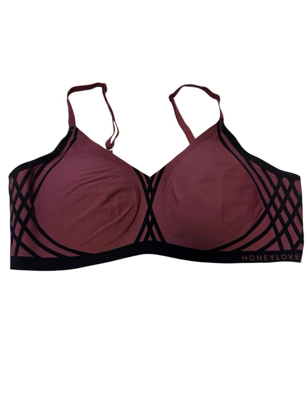 Honeylove size large burgundy black bra - EUC